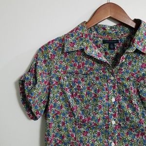 Tommy Hilfiger Floral Button Down Polo Blouse M